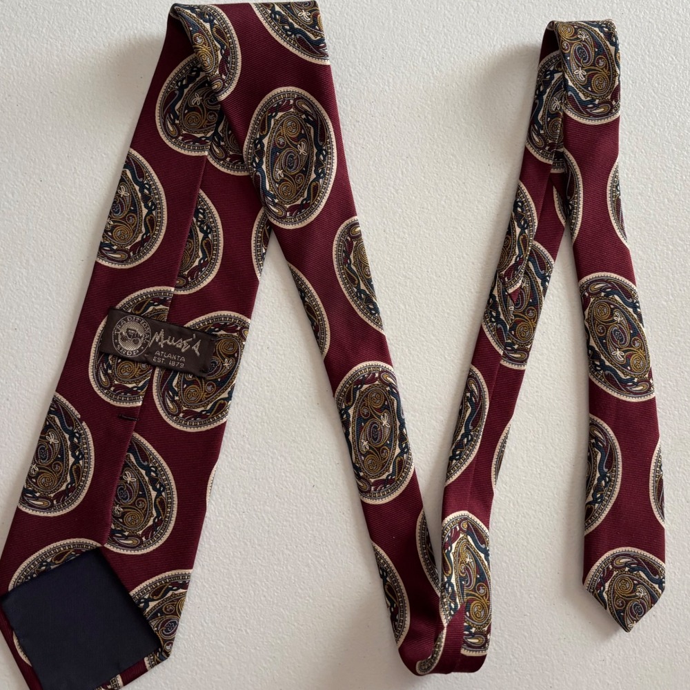Muse's Atlanta Silk Necktie Hand Sewn Made‎ In USA Burgundy Paisley Pattern VTG - Picture 7 of 12